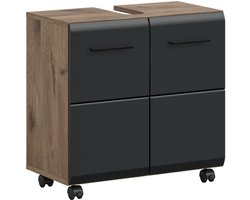 Wastafelkast op wielen - Moderne badkameropslag in Nox Oak - 60x58x30 cm