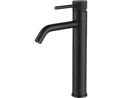 Wastafelkraan Wiesbaden Ribbd Opbouw XL Hoge Uitloop Mat Zwart