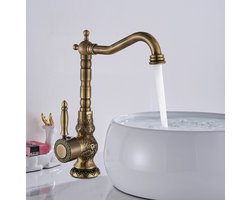 Wastafelmengkraan, badkamerkraan, eengreeps, delicaat messing, antiek gegraveerd, warm en koud water