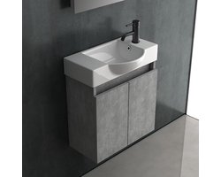 Wastafelmeubel 55 cm Breed met Grijze Onderkast en Witte Opzetwastafel