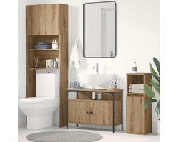 Wastafelmeubel Hout - Badmeubel Kast - Opbergen Badkamer - Stalen Frame - 80x30x60 cm - Artisan Eiken