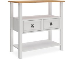 Wastafelmeubel met 2 Lades en Opbergplank - Landelijke Stijl Badmeubel - Massief Grenenhout Wit/Eiken Kleur