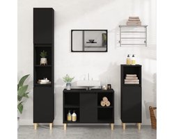 Wastafelmeubel - Onderbouw kast - Badkamer Organisatie - Massief Houten Poten - 80 cm Breed - Zwart