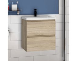 Wastafelonderbouw met onderkast 50 cm badkamermeubels met kunstmarmer wastafel, gastentoilet eiken mat