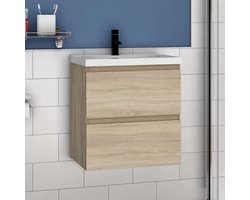 Wastafelonderbouw met onderkast 50 cm badkamermeubels met wastafel dik keramisch gastentoilet eiken mat