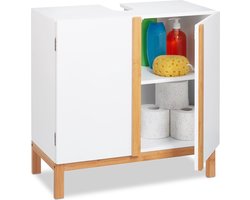 wastafelonderbouwkast - 2 vakken - bamboe - 60,5 x 60 x 30,5 cm - sifon-uitsparing