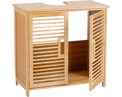 Wastafelonderkast Badkamer Kast - Houtlook Bamboe MDF Opbergruimte Onder Wastafel