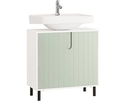 Wastafelonderkast - Badkamerkast - Wastafelstandaard - Wit & Groen - Verstelbare Plank - Waterbestendige metalen poten - Anti-Tip Veiligheid - 60cm x 60cm x 30cm