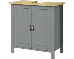 Wastafelonderkast - badkamermeubel voor onder de wastafel - 2 deuren - verstelbare plank - 2 etages binnenin - PU-handgrepen - 60 x 30 x 60 cm - grijs