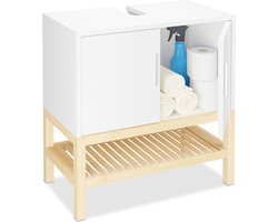 wastafelonderkast met plankje - sifon uitsparing - 60,5 x 60 x 33 cm - bamboe - wiit
