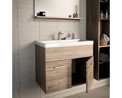 Wastafelonderkast met wastafel Krildihana 61x40x50 cm eiken [en.casa]