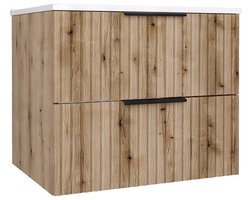 Wastafelonderkast met wastafel Veppenssan 61x47x52 cm eikenkleurig en wit [en.casa]
