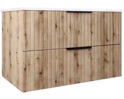 Wastafelonderkast met wastafel Veppenssan 81x47x52 cm eikenkleurig en wit [en.casa]