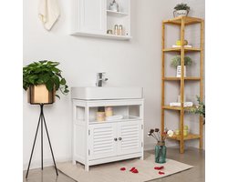 Wastafelonderkast, onderkast zonder wastafel, opslag, veel opbergruimte, badkamerkast met lamellendeuren, 2 vakken, wit, 60 x 60 x 30 cm (B x H x D)