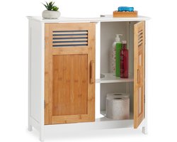wastafelonderkast - sifon uitsparing - met plank - pootjes - bamboe deuren - wit