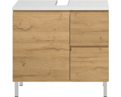 Wastafelonderkast Torres 60cm met twee lades & 1 deur - eikdecor/wit - Germania - Badkamer enkele wastafelonderkast - Wit; Bruin - Melamine; Spaanplaat