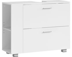 Wastafelonderkast, wastafelmeubel, één zijde open vakken, rechts of links uitwisselbaar, badkamerkast, grote opening voor sifons, 30 x 80 x 64 cm - Wit
