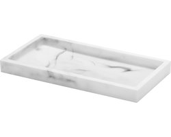 Wastafelorganizer, mini-dienblad voor de badkamer, rechthoekig, hars, plat, sieradenhouder voor textiel, kaarsen, zeep handdoeken, planten, Wit marmer, Mini