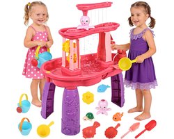 Water- en zandtafel voor kinderen - 3-laags spetterende speeltafel met accessoires - Zomer outdoor beach sensorisch activiteit speelgoed - Cadeau voor verjaardag en feestje voor meisjes en jongens vanaf 4 jaar - Roze