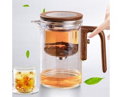 Water Separation Glass Teapot met Strainer en Houten Imitatie Handvat - Magische Theepot Innovatief Ontwerp voor Even Tea Genot, Transparante Theepot met Druidop, voor Thuis en Werkplek