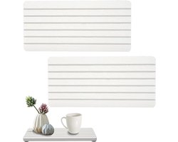 Waterabsorberende Coasters met Groeven - Antislip Diatomiet Steen Badmat en Pebble Tray voor Keuken en Badkamer, Wit, 21 x 10 cm, Duurzaam en Stijlvol