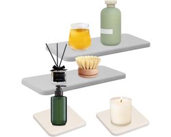 Waterabsorberende stenen dienblad set - Grijs en wit - Diatomiet onderzetters - Absorberend voor handzeep, bekers en cosmetica - 4 stuks - 2 vierkante en 2 rechthoekige.