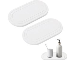 Waterabsorberende stenen kom set van 2, zeepdispenser en snel drogende grindorganizer voor keuken en badkamer (20x10cm, wit)