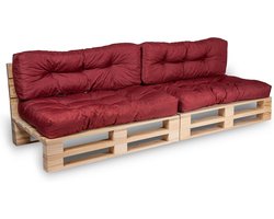 Waterafstotende Pallet Kussenset Roten (2 Rugkussens + 2 Zitkussens) voor Buitenbank
