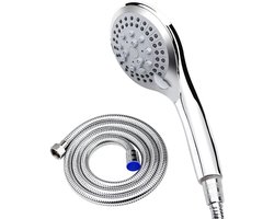 Waterbesparende Douchekop - 5 Sproeistanden - Hoge Druk - Handdouche - Doucheset - Met 1.5m Explosieveilige Slang - Chrome - Hoge Kwaliteit - Duurzaam - Regendouche - Zilver - Voor Betere Huid En Haar