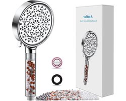 Waterbesparende douchekop handdouche filter minerale stenen 6 straalsoorten drukverhogend 3-laags filtratie chroom douchekop met stang