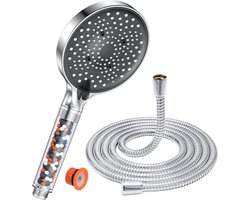 Waterbesparende Douchekop met 6 Straalsoorten en Filter | 130 mm Regendouche met Slang