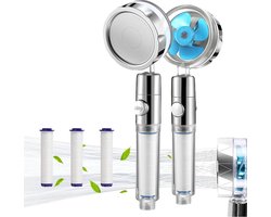 Waterbesparende douchekop, propeller, douchekop met filter, 360° draaibare handdouche, spaardouchekop met stopfunctie, douchekop met anti-kalk, beschermt huid en haar (1 set blauw)