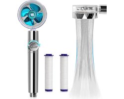 Waterbesparende hogedruk douchekop, 360° draaibaar, met filter, turbo spa douchekop met ventilator en schakelaar (blauw)