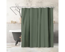 Waterbestendig Douchegordijn 180x200 cm - Groen Badkamer Gordijn met Metalen Ringen en Haken