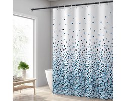 Waterbestendige Blauwe Mozaïek Douchegordijn met Verzwaarde Onderkant en Haken 240 x 200 cm