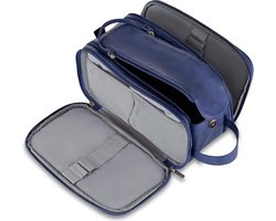 Waterbestendige lederen toilettas voor mannen grote reistas scheren Dopp Kit Badkamer Gym Toiletten Make-up Organizer met gratis natte droge tas (Blauw, 30,5 x 17 x 18 cm)