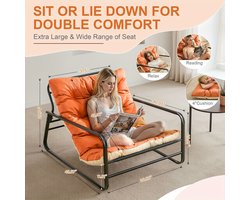 Waterdicht Buiten-2-Zits Reclame-Sofa met Verwijderbare Kussens – Robuust Handmatig Verstelbaar Lounge-Meubel voor Balkon, Tuin of Zwembad (Oranje/Beige)