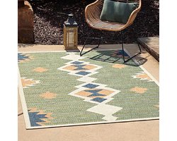 Waterdicht Buitentapijt 200 x 300 cm – Antislip Tapijt voor Tuin, Terras & Patio met Geometrische Motieven – Rechthoekig Binnenbuitentapijt voor Houten Dek