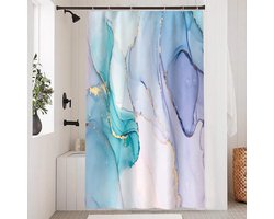 Waterdicht Douchegordijn 120x200 cm - Abstract Marmer Design Blauw Turqouise Paars - Anti-Schimmel en Wasbaar