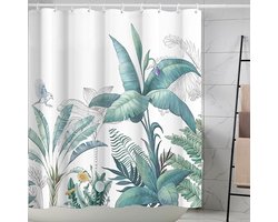 Waterdicht douchegordijn 180 x 180 cm met 12 haken, schimmelbestendig en bloemenprint voor badkamerdecoratie