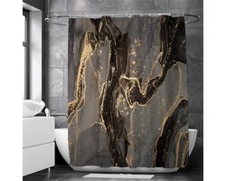 Waterdicht douchegordijn marmeren patroon - Luxe Uitstraling, Uitstekende Waterbestendigheid - Hoogwaardig, Extra Dik, Gemakkelijk te Installeren- zwart/goud