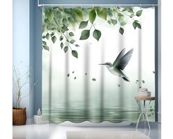 Waterdicht Douchegordijn met Groene Bladeren Patroon - 200x200 cm - Inclusief Haken