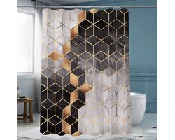 Waterdicht douchegordijn met marmerpatroon - Luxe uitstraling, Uitstekende waterbestendigheid, Eenvoudig te installeren 180*200CM-bruin/goud