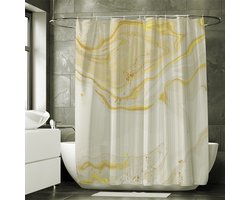 Waterdicht douchegordijn met marmerpatroon - Luxe Uitstraling, Uitstekende Waterbestendigheid - Hoogwaardig, Extra Dik, Gemakkelijk te Installeren 180*200CM-wit/goud