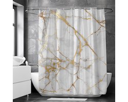 Waterdicht douchegordijn met marmerpatroon - Luxe Uitstraling, Uitstekende Waterbestendigheid - Hoogwaardig, Extra Dik, Gemakkelijk te InstallerenM-grijs/goud