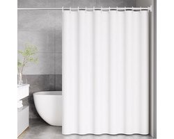 Waterdicht douchegordijn van microvezel – 180 x 200 cm (voelt aan als katoen) – Lichtgewicht, wasbaar wit douchegordijn (12 haken)