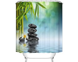 Waterdicht Douchegordijn Zen Steen Tuin - Badkamer Decoratieset met 12 Haken (183 x 183 cm)