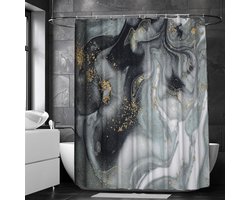 Waterdicht Marmerpatroon Douchegordijn - Luxe Uitstraling, Uitstekende Waterbestendigheid - Hoogwaardig, Extra Dik, Gemakkelijk te Installeren - 180x200CM-gijs/goud