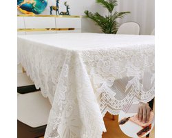 Waterdicht, oliebestendig en hittebestendig tafelkleed – Onderhoudsvriendelijk rechthoekig tafelkleed voor de eettafel – Klassiek plastic tafelkleed met kant in vintagestijl – Ideaal voor bruiloftstafels en theekransjes – 110*160 cm