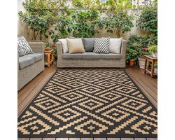 Waterdicht Omkeerbaar Buitenkleed 275x365cm - Ruit Zwart Bruin voor Tuin, Balkon, Camper